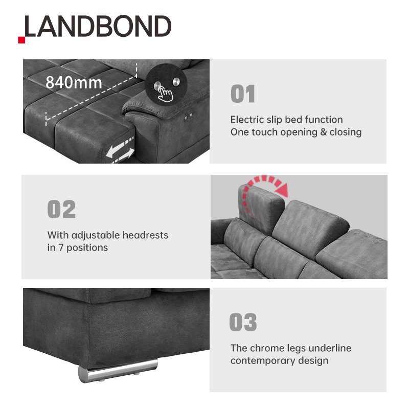 Modern L Shaped Sectional Sofa Set Electric Slip Sofa Bed Furniture 3 Seat Fabric Living Room Sofa bed couch set for apartment