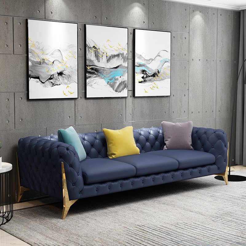 Home furniture Chesterfield Design Royal Luxury Gold foot Living Room Leather Velvet Sofa set