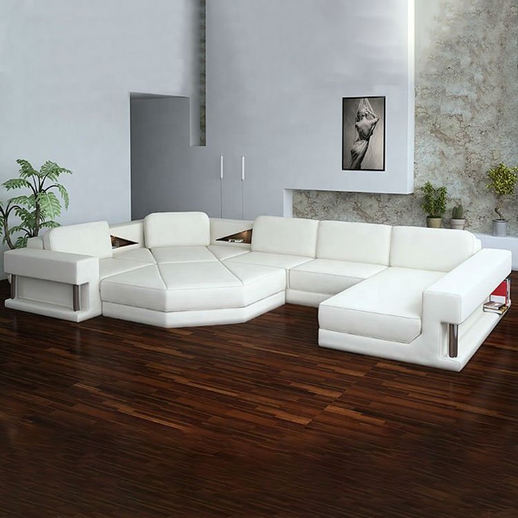 Factory wholesale Modern Luxury U shaped sofa bed L shaped Italian leather sofa set living room furniture