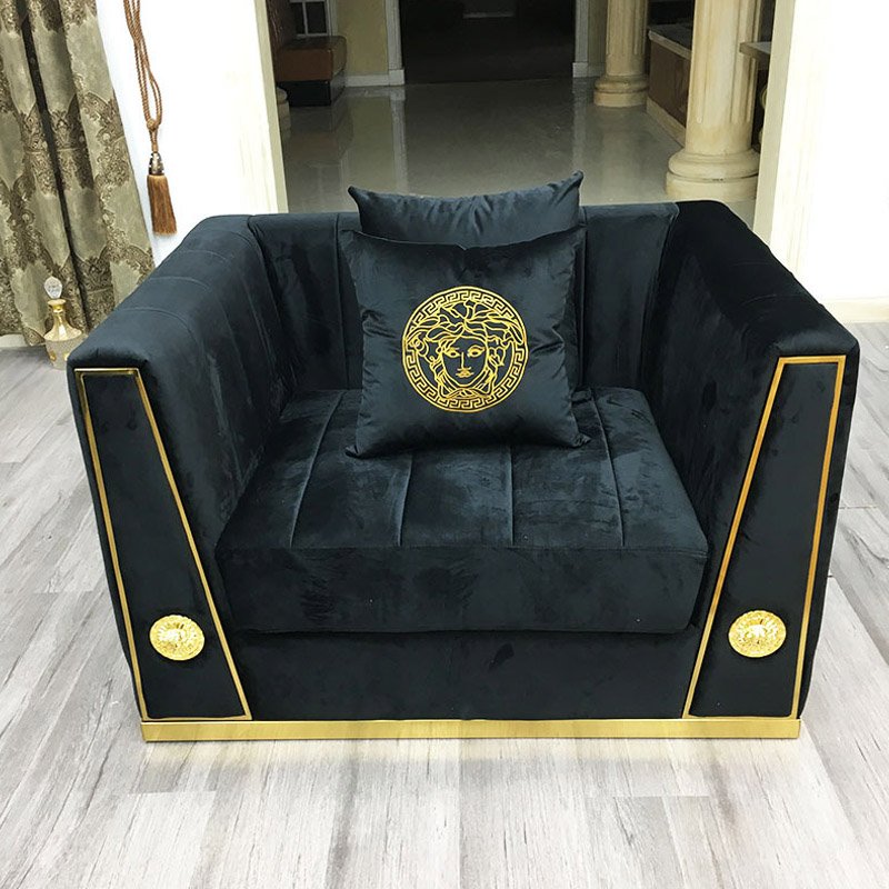 Modern Luxury Black Golden Velvet Sofa And Love Seat Nordic Gold Bellini 3 Sectional Couch For Wedding Home Living Furniture Set