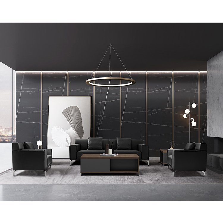 Modern design black PU Visitor Guest Reception Office Modular Leather Sofa Furniture