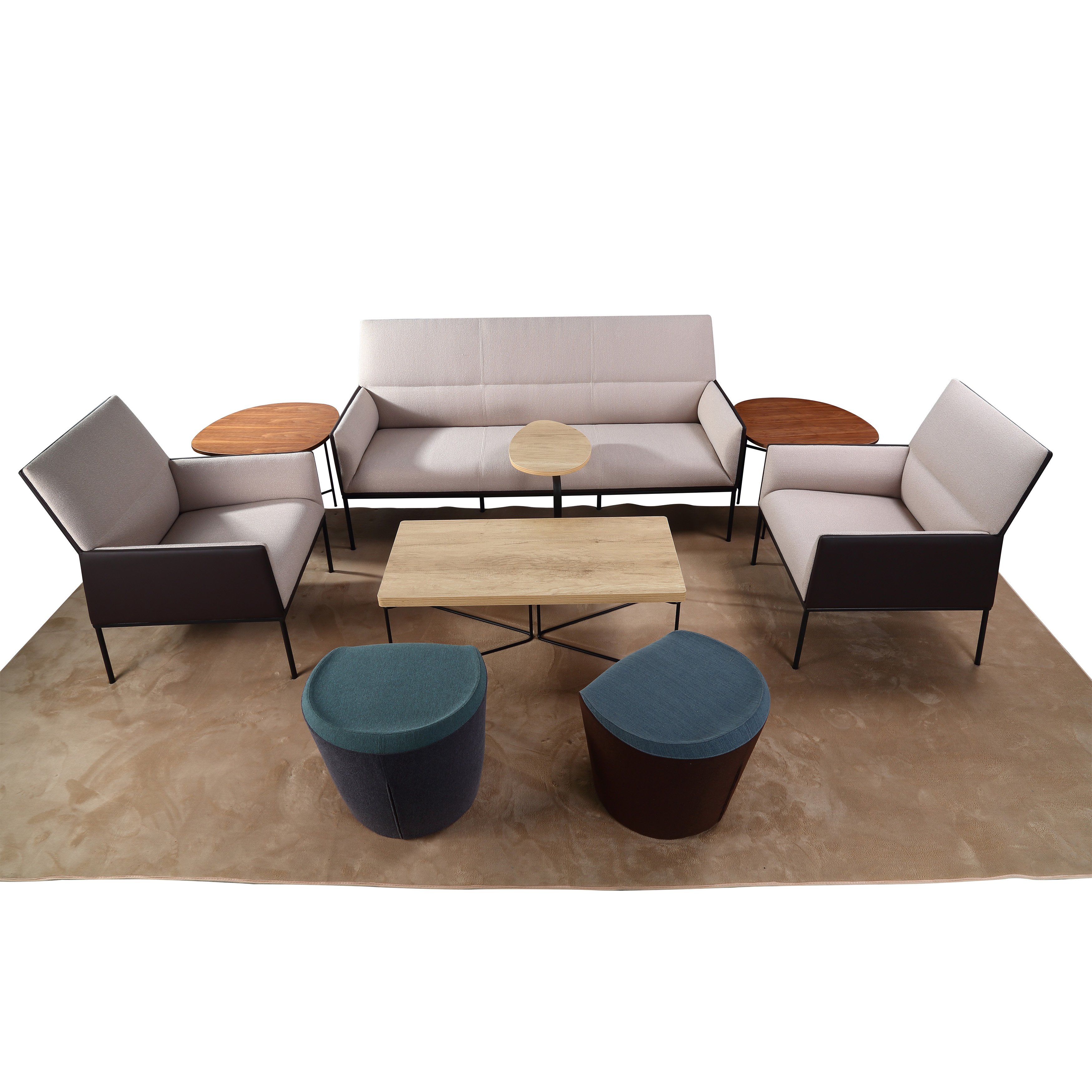 High Quality Comfortable Two-Seat Living Room Sofa Set for Bedrooms Apartments Halls Malls with Metal Legs Fabric Material