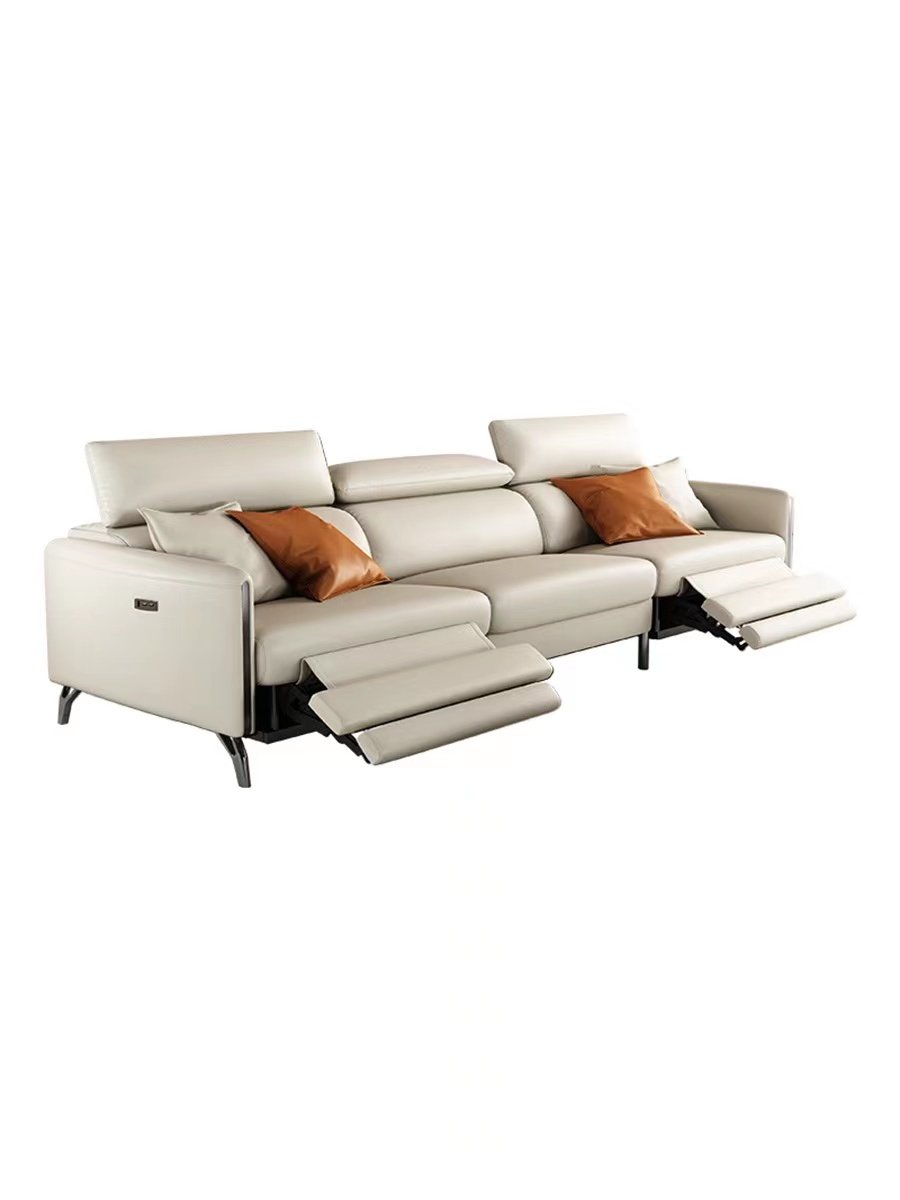 First class space cabin leather sofa Italian minimalist luxury living room electric function sofa for three or four people