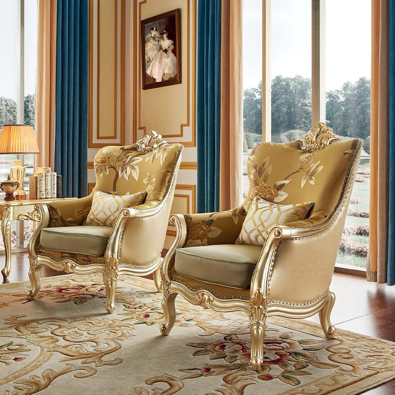 Luxury European Design French style sofa sets Living Room Sofa carving Wood Frame Leather