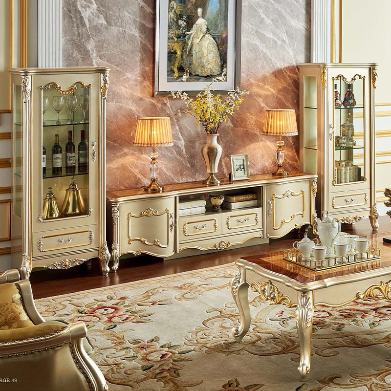 Luxury European Design French style sofa sets Living Room Sofa carving Wood Frame Leather