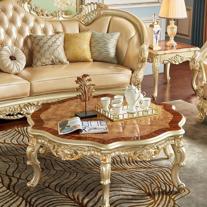Luxury European Design French style sofa sets Living Room Sofa carving Wood Frame Leather