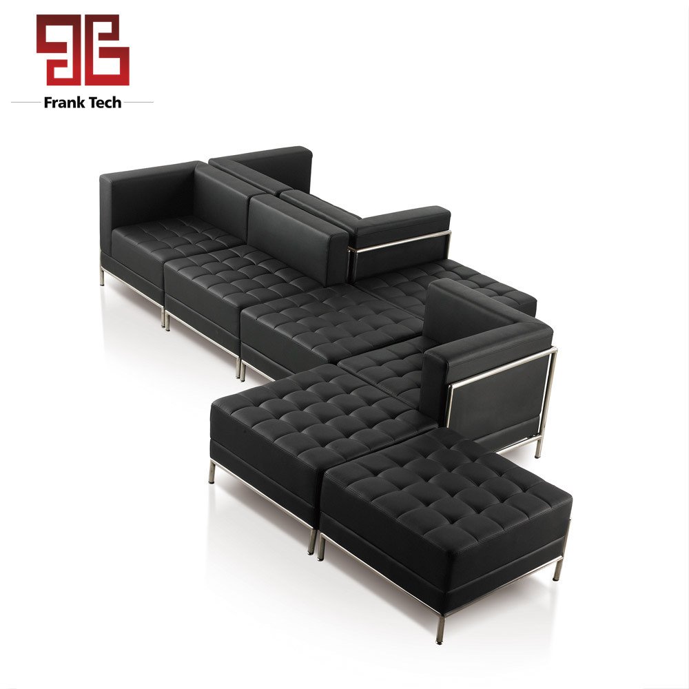 Frank Tech Home Office Furniture Black Leather Office Sofa Sectional Reception Office Sofa