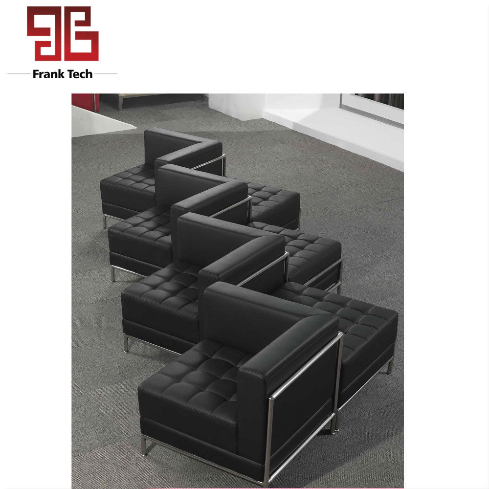 Frank Tech Home Office Furniture Black Leather Office Sofa Sectional Reception Office Sofa