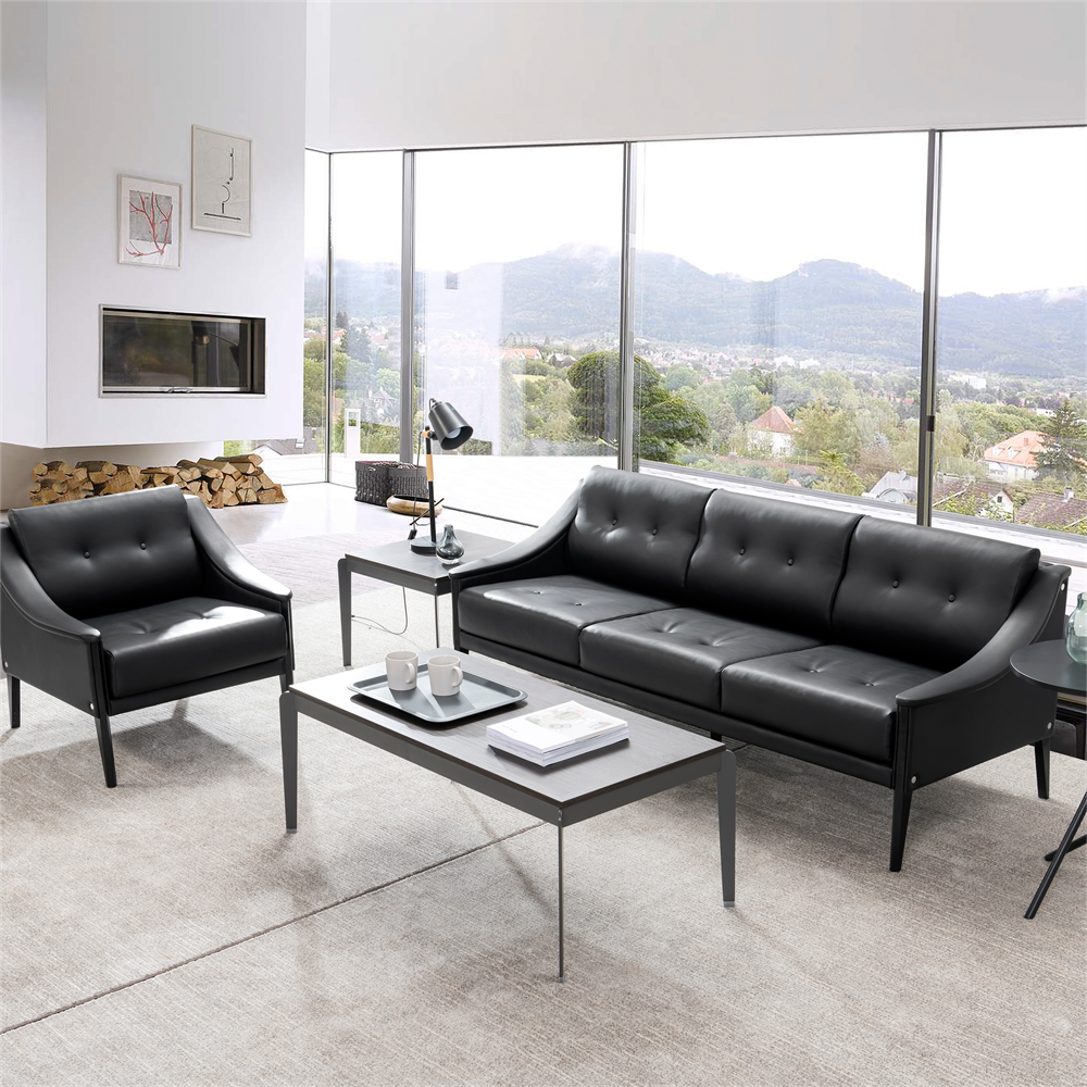 European Office 3-Seater Chesterfield Sofa Set High-Level Meeting Wooden Steel Sectional Sofa Hospital Use Office Sofa