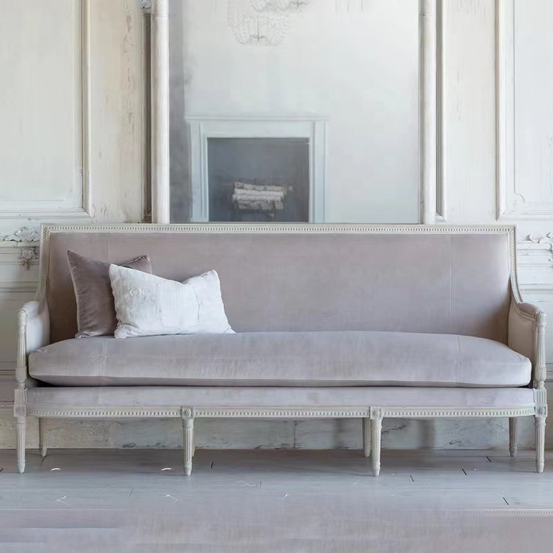 French style solid wood retro single person three person living room combination sofa