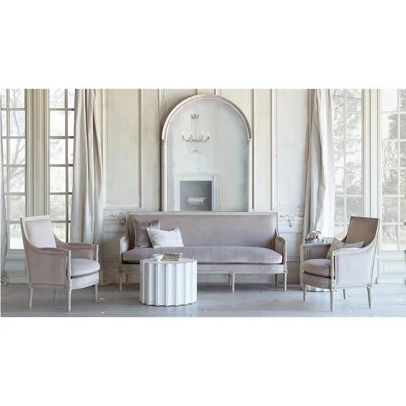 French style solid wood retro single person three person living room combination sofa
