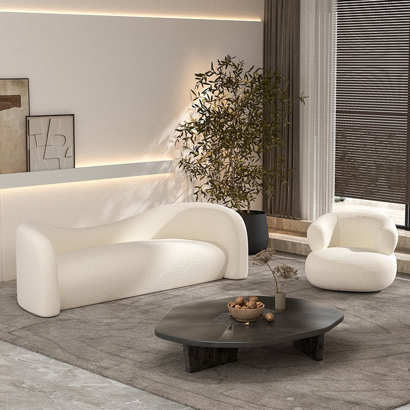 Cream Sofa Set Living room Curved Couch Reception Sofas