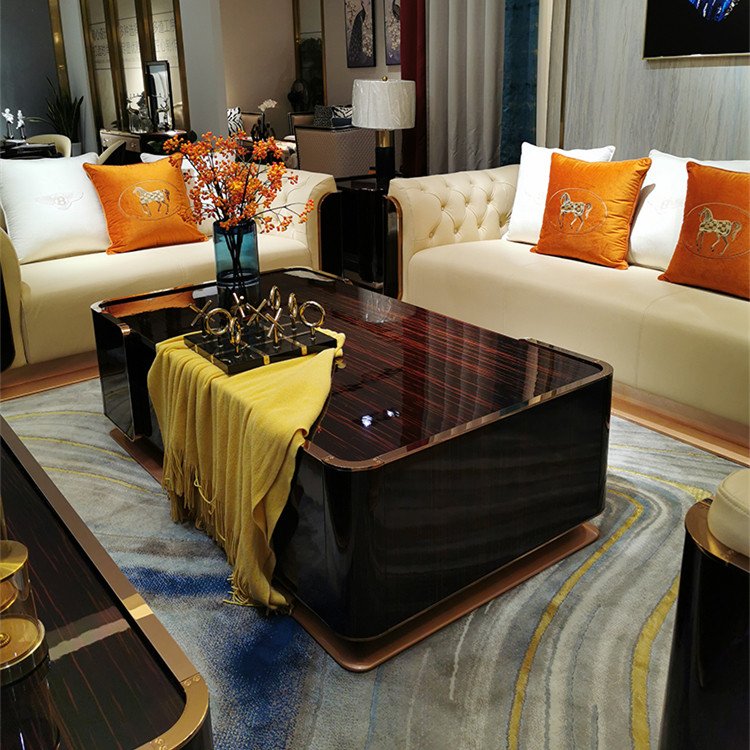 Modern stainless steel button chesterfield sofa italian light luxury sectional genuine leather art 3 piece sofa set living room