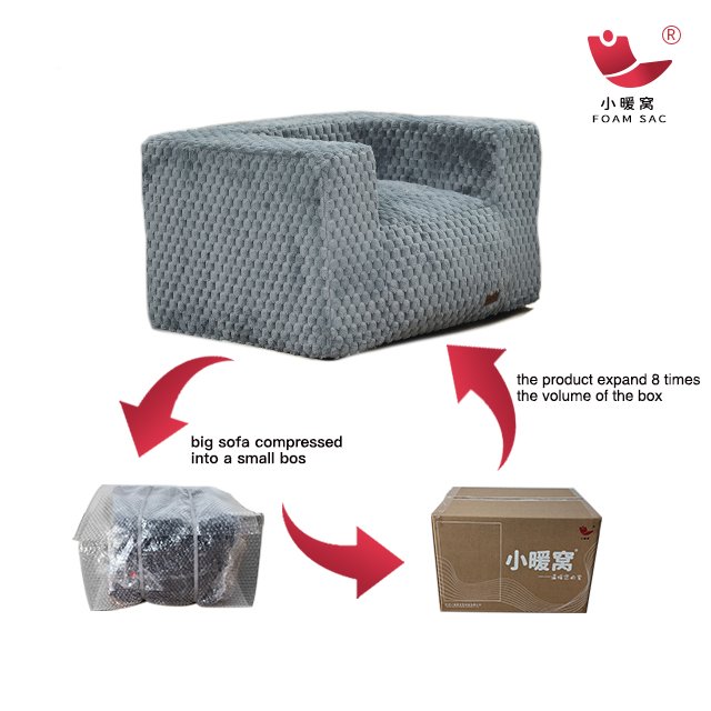 Factory Price European Style Block Foam Filled Office Bean Bag Couch White Faux Fur Comfortable Vacuum Compressed Sofa