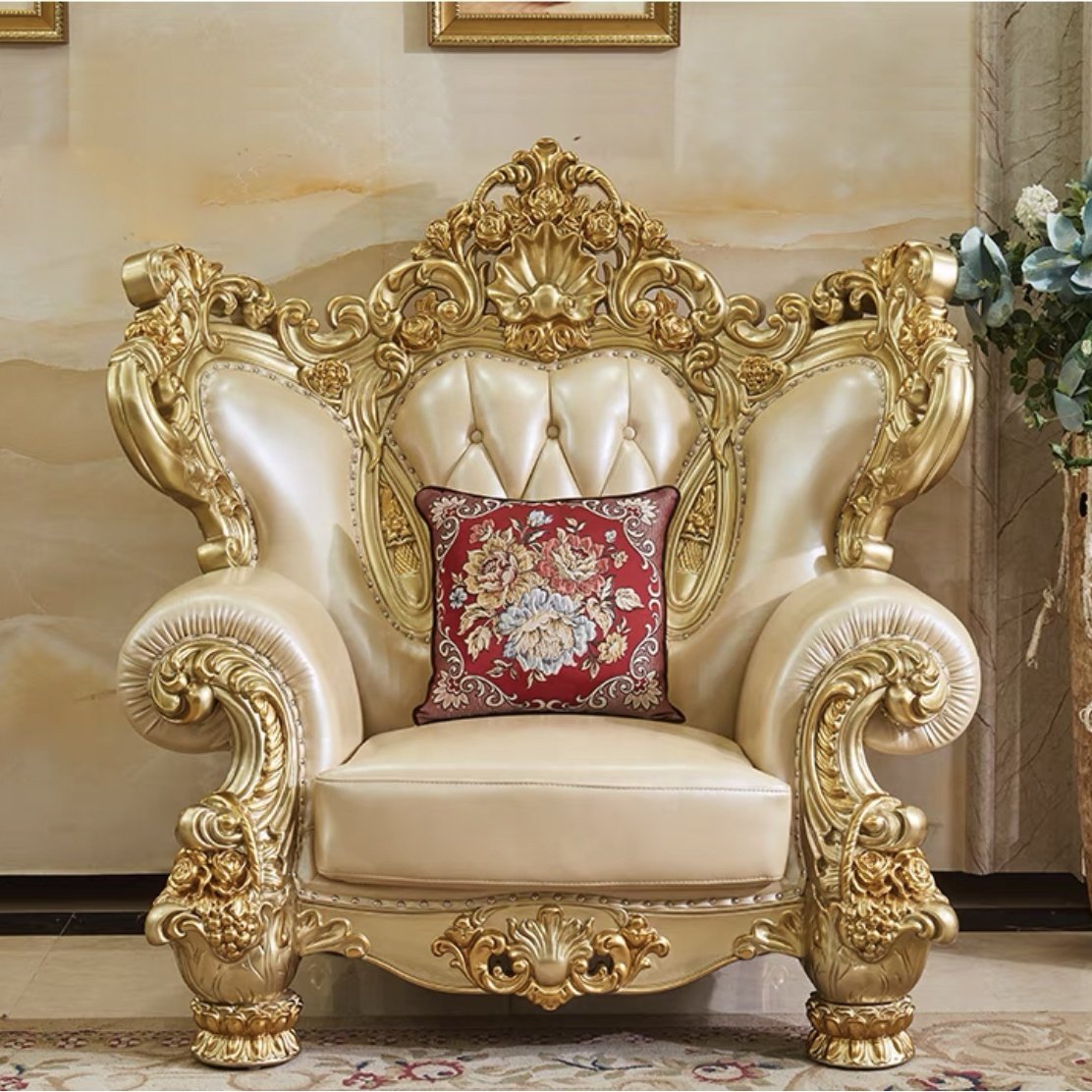 Italian royal antique classic gold genuine leather sofa set flower wood chesterfield designs comfort livig room furniture home