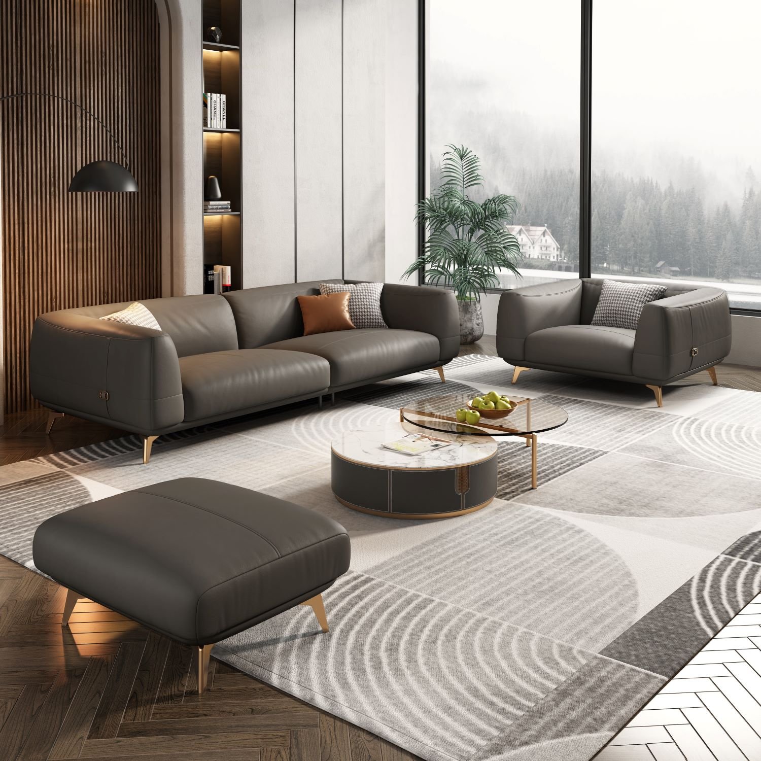 Best Seller Sectional Leather Sofa Luxury Italian Cattlehide Top Layer Nordic 3 Seater Modern Gold sofa chesterfield sofa set