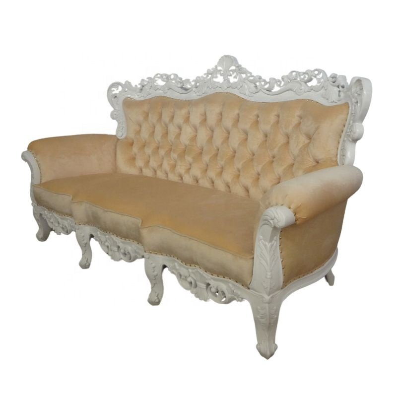 French Style Living Room Sofa Wooden Baroque Sofa Three Seater for Antique Reproduction Home Furniture and Living Room Hotel