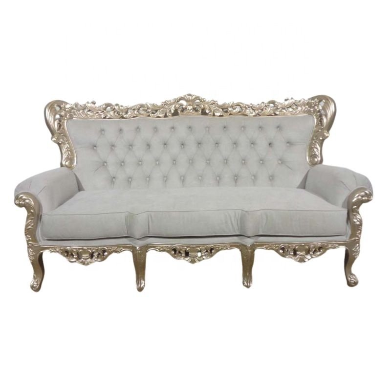 French Style Living Room Sofa Wooden Baroque Sofa Three Seater for Antique Reproduction Home Furniture and Living Room Hotel