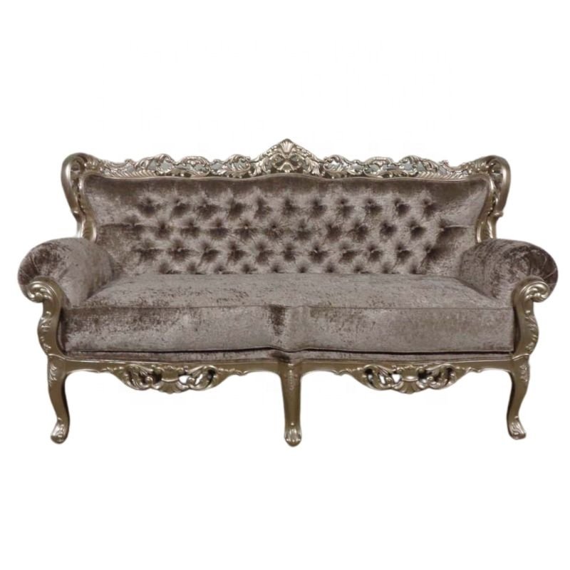 French Style Living Room Sofa Wooden Baroque Sofa Three Seater for Antique Reproduction Home Furniture and Living Room Hotel