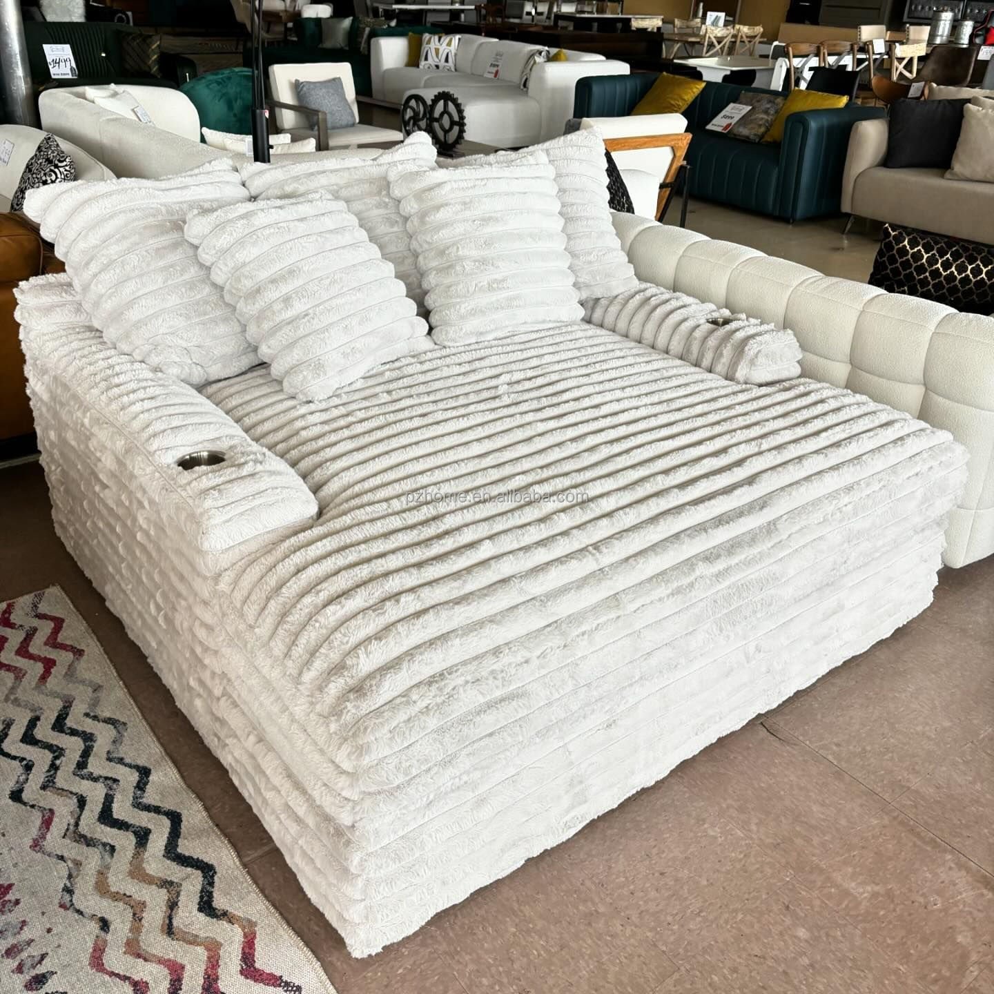 PZCN HOME modern style huge size white corduroy couch living room sofas with cup holder and usb charge