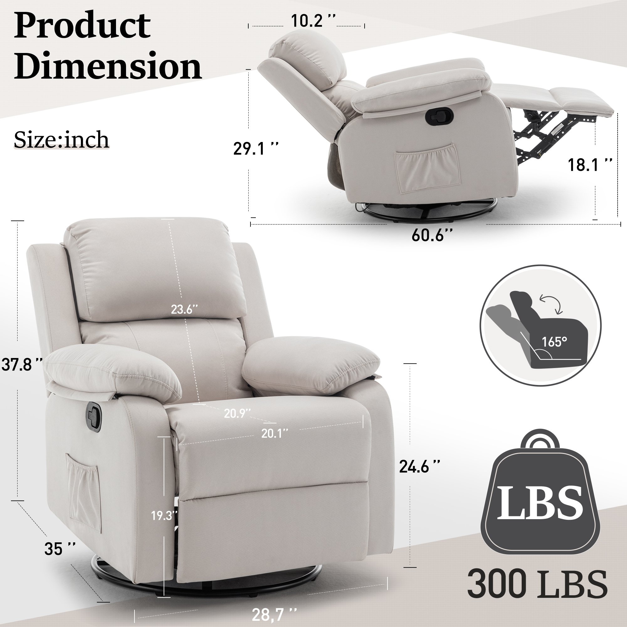 Rocker Luxury Relax Modern 360 Degree Swivel loose Sofa Massage and Heat Recliner Chair For Living Room