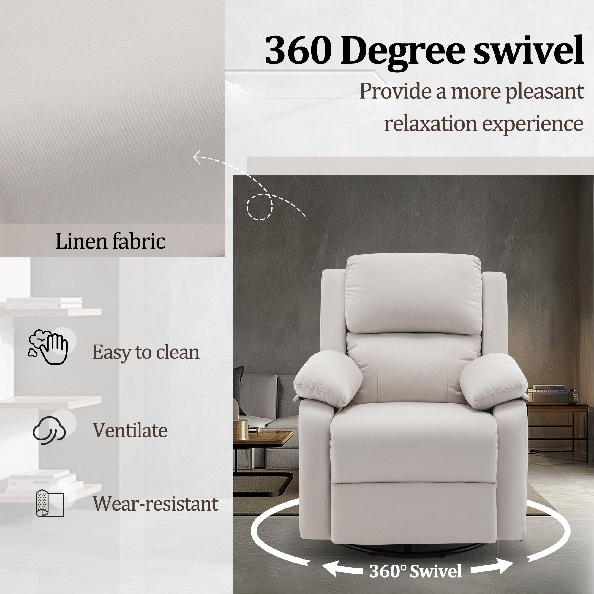 Rocker Luxury Relax Modern 360 Degree Swivel loose Sofa Massage and Heat Recliner Chair For Living Room