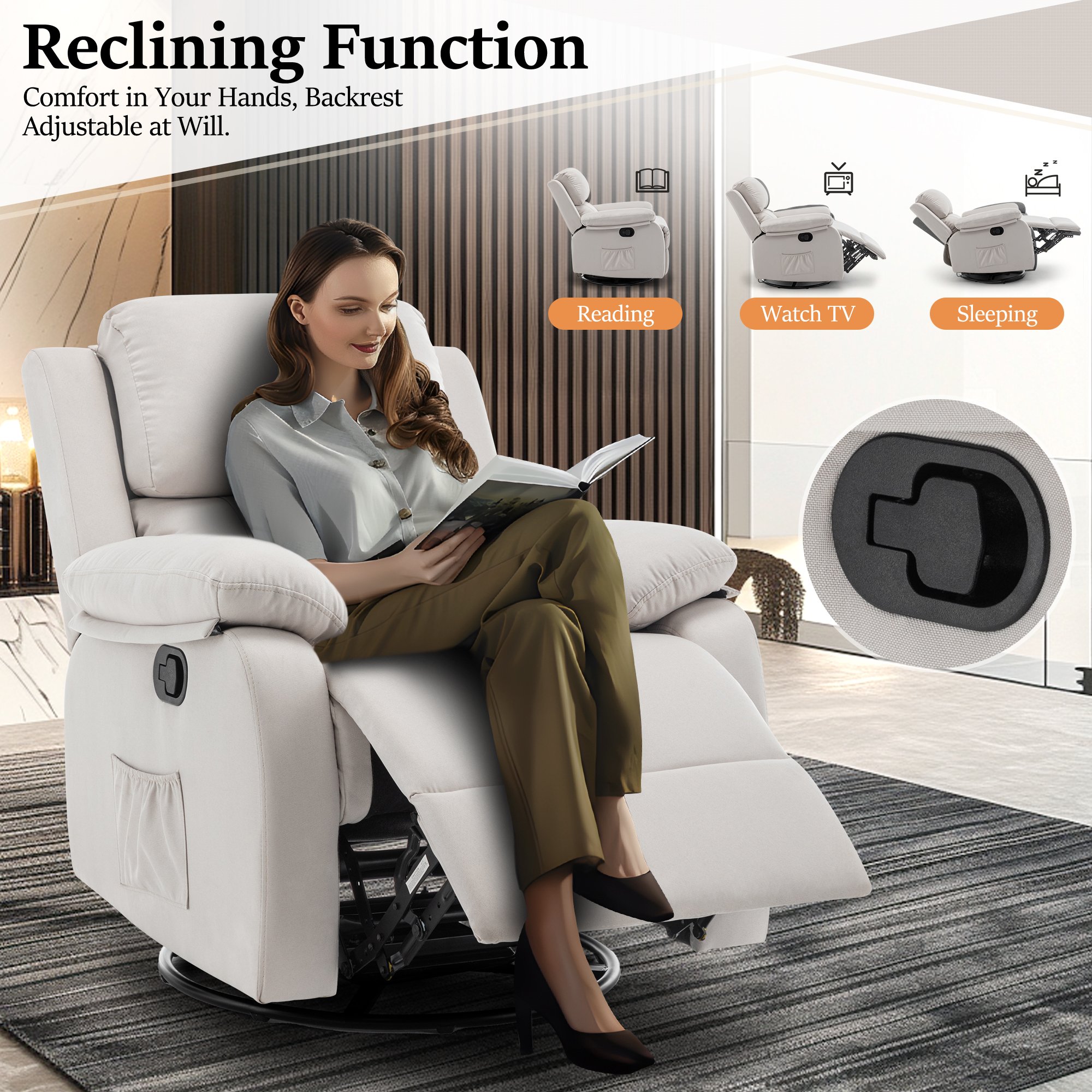 Rocker Luxury Relax Modern 360 Degree Swivel loose Sofa Massage and Heat Recliner Chair For Living Room