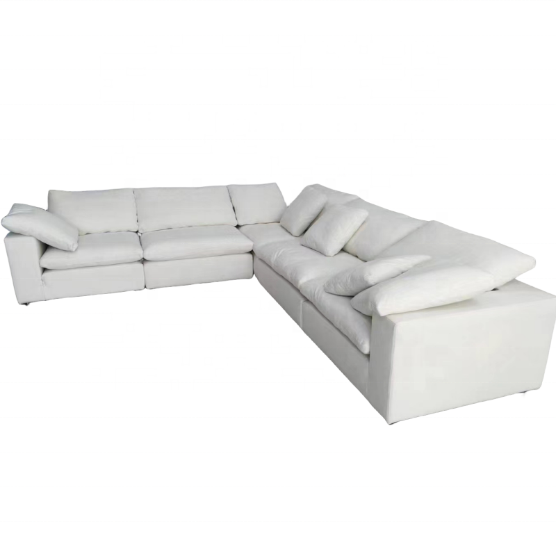Modern couch comfortable feather filling white cream upholstery modular corner sectional sofa couch for living room hotel lobby