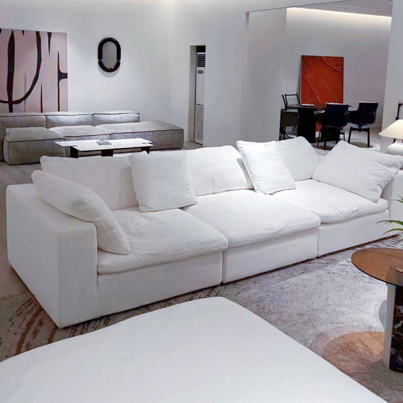 Modern couch comfortable feather filling white cream upholstery modular corner sectional sofa couch for living room hotel lobby