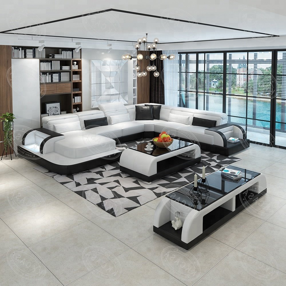 Living Room sofa set U shape sectional leather sofa for home Sofa Direct From China Furniture