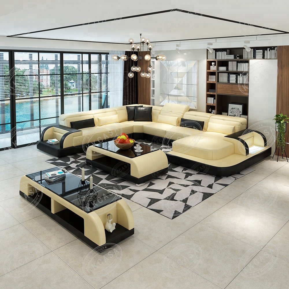 Living Room sofa set U shape sectional leather sofa for home Sofa Direct From China Furniture
