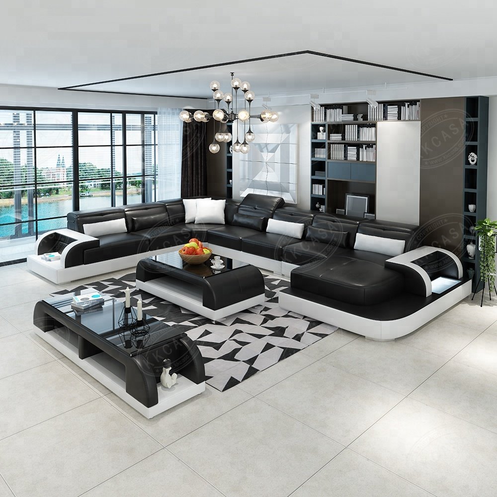 Living Room sofa set U shape sectional leather sofa for home Sofa Direct From China Furniture