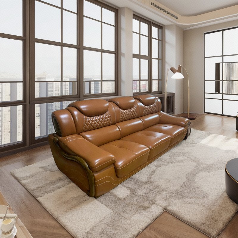 Hot Selling I-Shaped 4 Seater Africa Couch Top Grain Genuine Leather Sectional Sofa Soft and for Living Room
