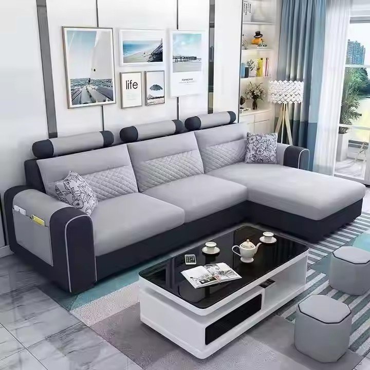 Hot Sale Fabric sofa small apartment simple modern living room removable and washable corner three seat fabric sofa