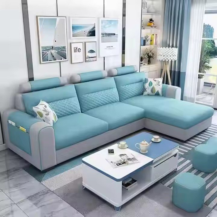 Hot Sale Fabric sofa small apartment simple modern living room removable and washable corner three seat fabric sofa