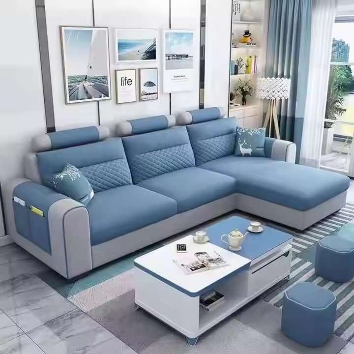 Hot Sale Fabric sofa small apartment simple modern living room removable and washable corner three seat fabric sofa