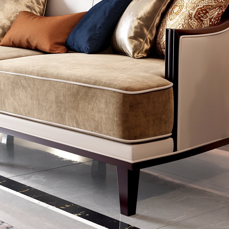 Hotel Furniture Room Sofa American Luxury Royal Style Leather Solid Wood Sofa Modern Design Furniture Curved Sofa