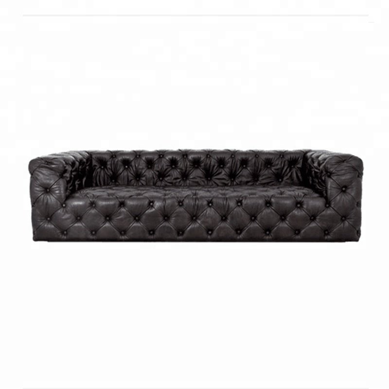 bespoke chesterfield black leather sofa set genuine leather tufted buttons classic chesterfield-sofa hotel traditional UK