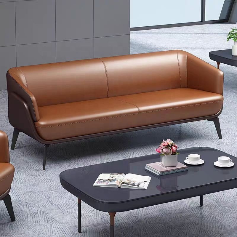 Modern Simple Modular Three-Seat Leather Office Sofa with Coffee Table for Hotel Use West Leather Set for Living Room