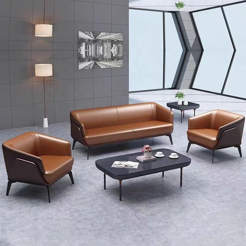 Modern Simple Modular Three-Seat Leather Office Sofa with Coffee Table for Hotel Use West Leather Set for Living Room