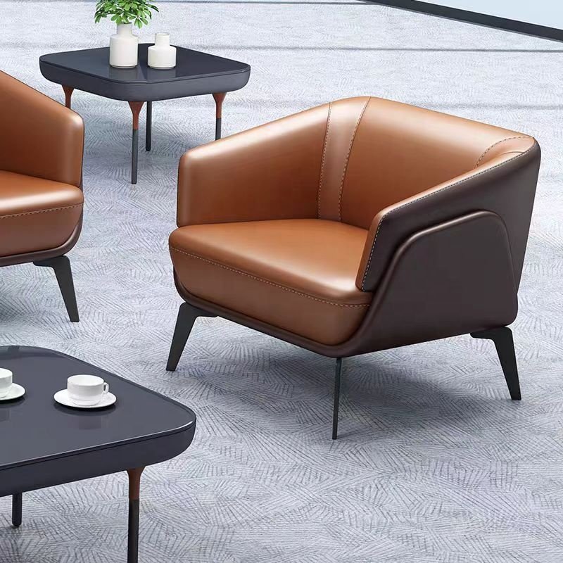 Modern Simple Modular Three-Seat Leather Office Sofa with Coffee Table for Hotel Use West Leather Set for Living Room