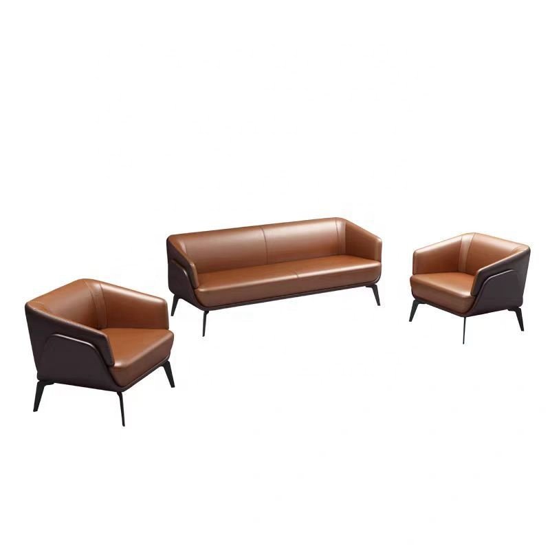 Modern Simple Modular Three-Seat Leather Office Sofa with Coffee Table for Hotel Use West Leather Set for Living Room