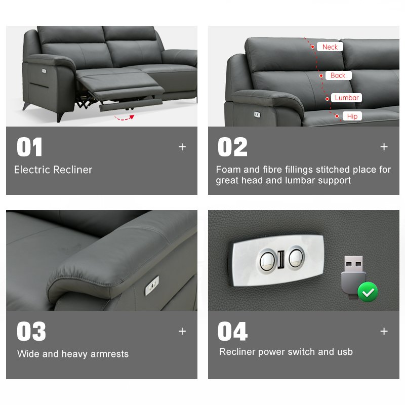 Leather Home office Lounge Luxury Reclining Sofa Leather Electric Recliner Sofa 2 3 Seater couch living room furniture sofa set