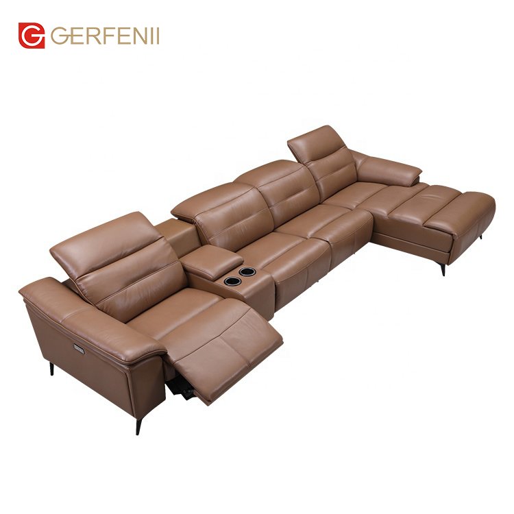 wholesale chaise lounge sofa bed modern U shape leather big corner sofa with storage box inside the console