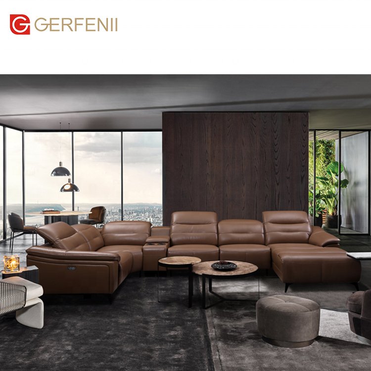 wholesale chaise lounge sofa bed modern U shape leather big corner sofa with storage box inside the console