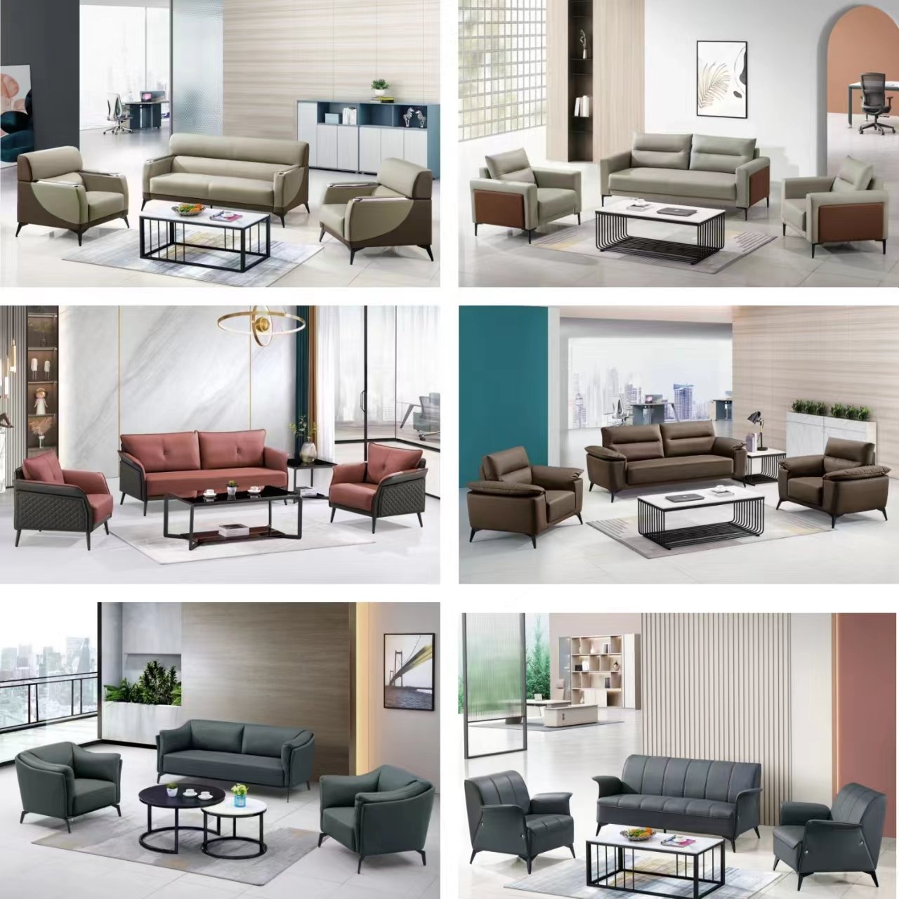 Made in China living room office sofa electroplated armrest office sofa set furniture