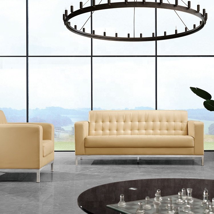 Wholesale Luxury Leather Sectional Visitor Sofa Custom Office Reception Furniture with Steel Frame PU Material Three Seat Set