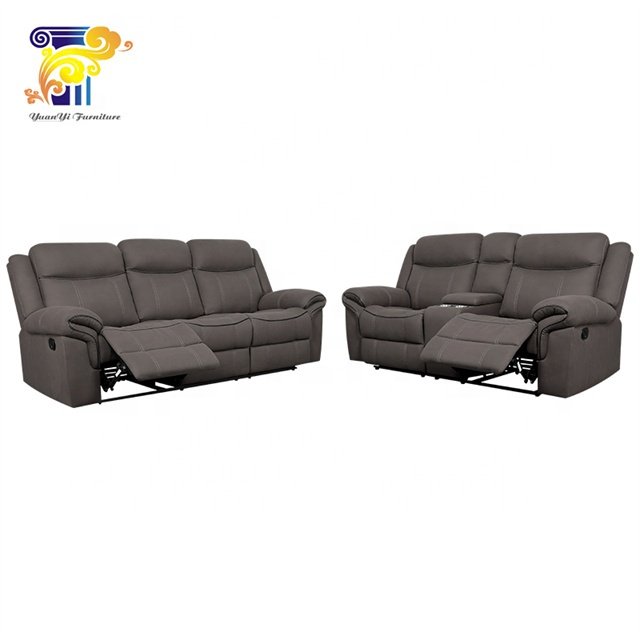 Comfortable high quality fabric living room Reclining Sofa and Love seat match Storage Console with draw table