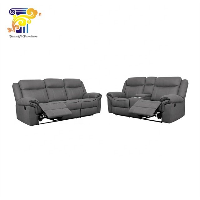 Comfortable high quality fabric living room Reclining Sofa and Love seat match Storage Console with draw table