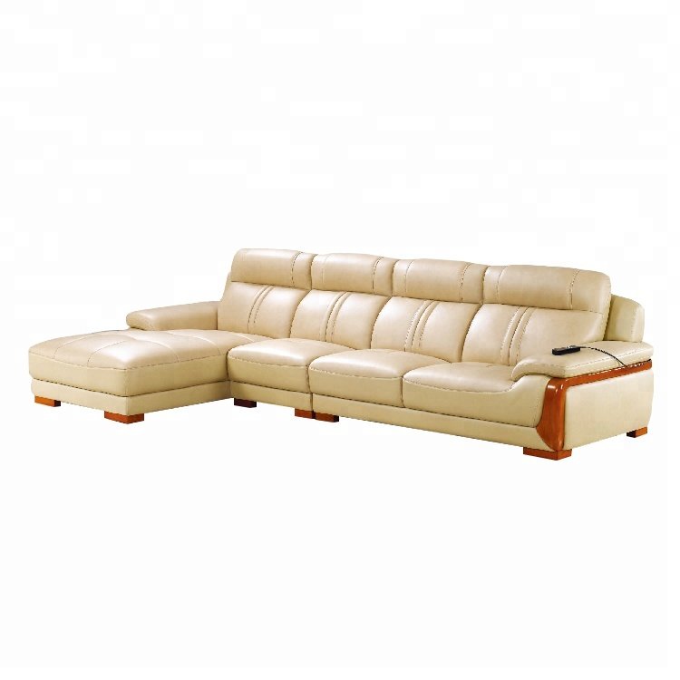 Classic wood frame leather office sofa in genuine leather living room sofa E9173